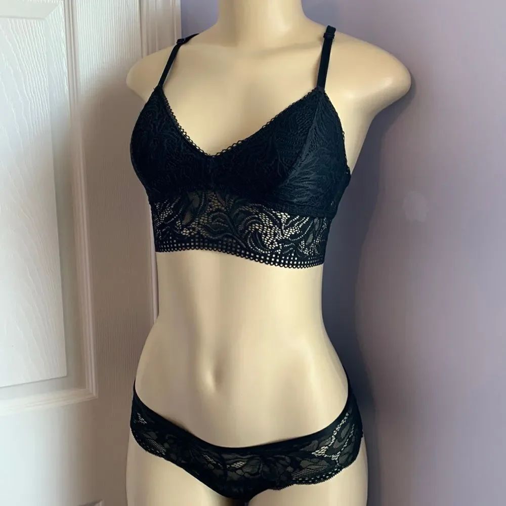 Auden Lace Lightly Lined Bralette Bra/ Panty Set XS Black